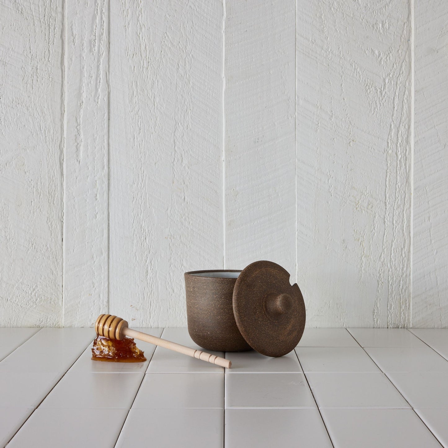 Handmade Ceramic Honey Pot With Wood Dipper