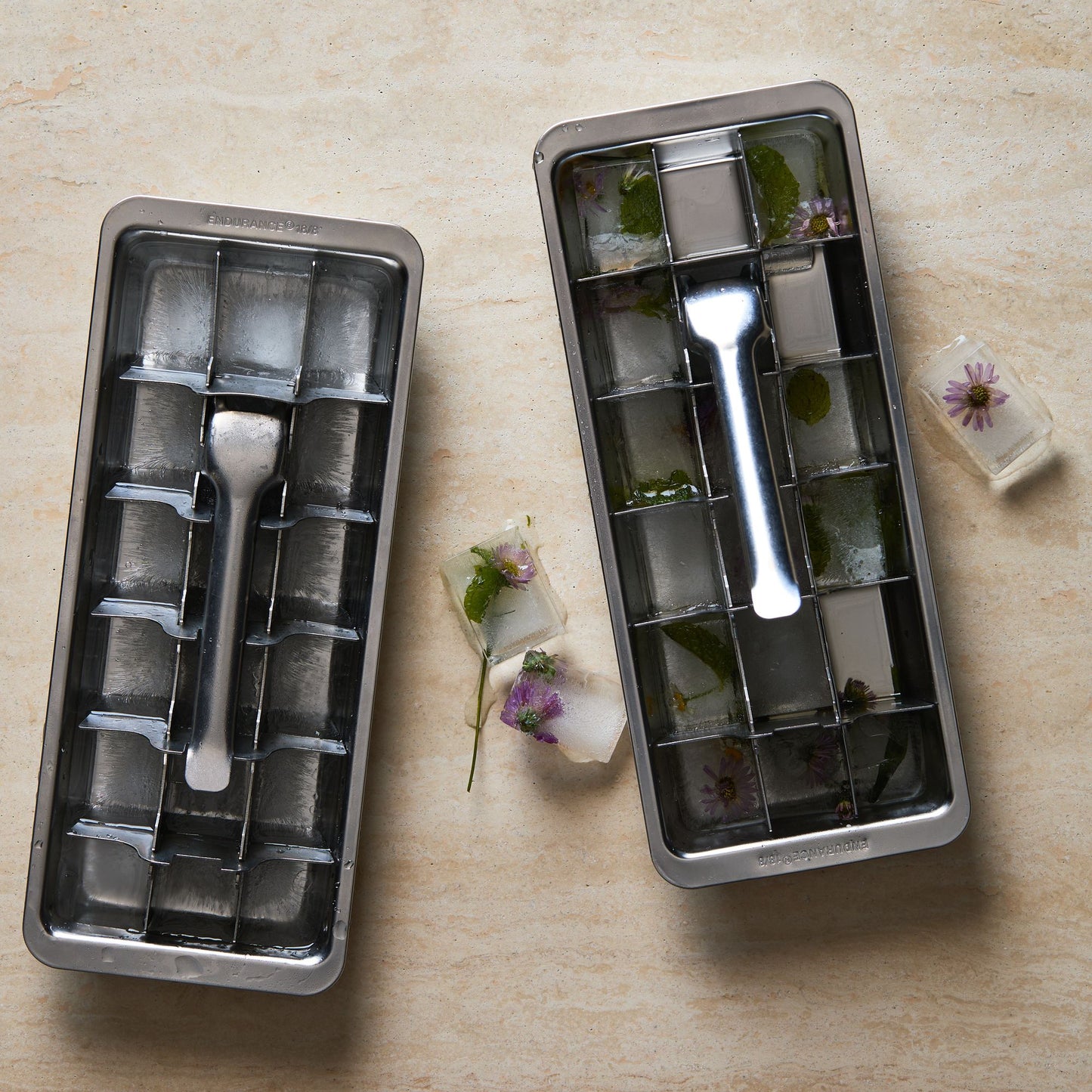 Stainless-Steel Ice Cube Trays, Set of 2
