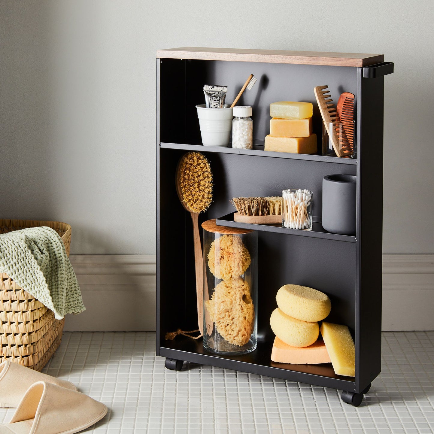 Wood & Steel Narrow Storage Cabinet
