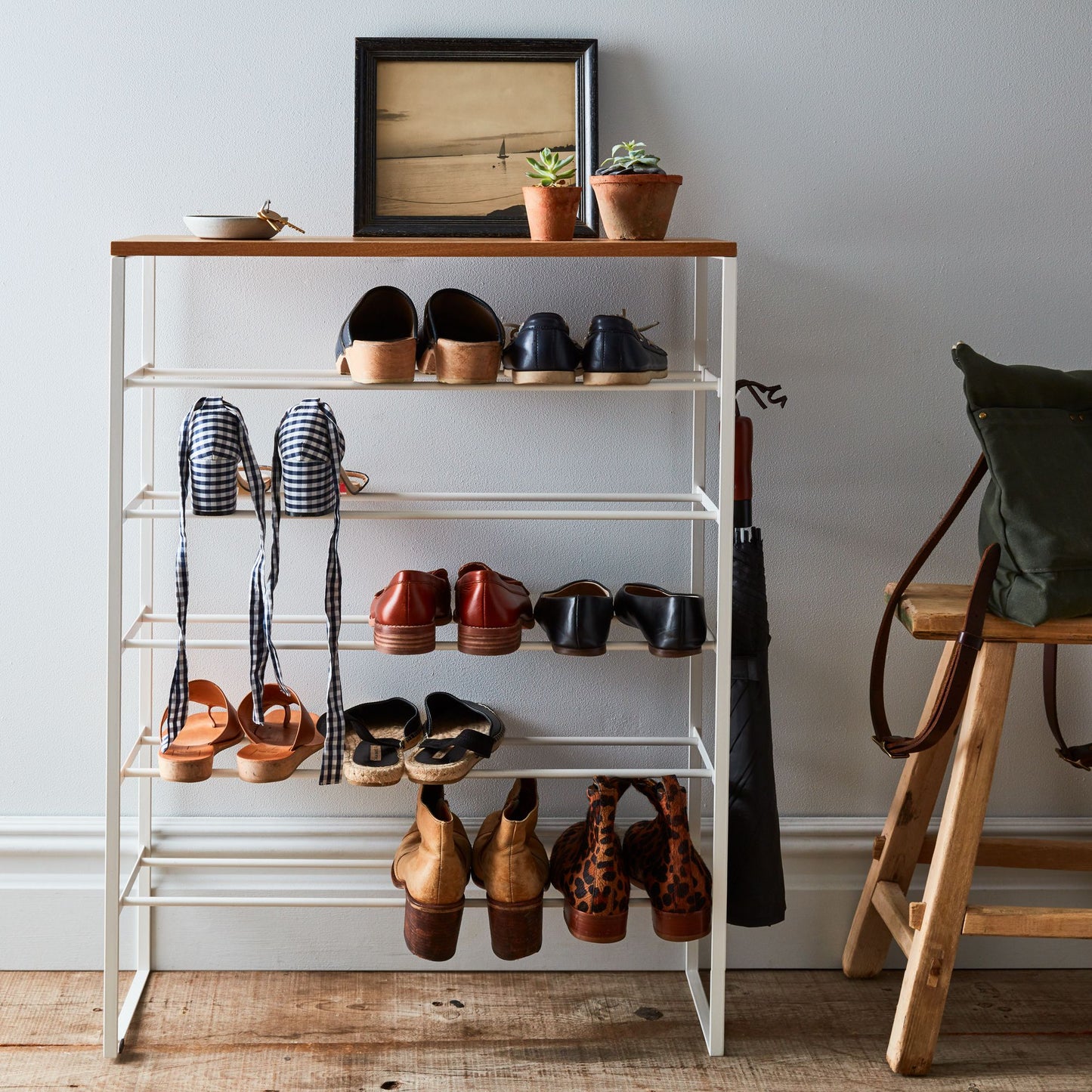 Steel & Wood 6-Tier Shoe Rack