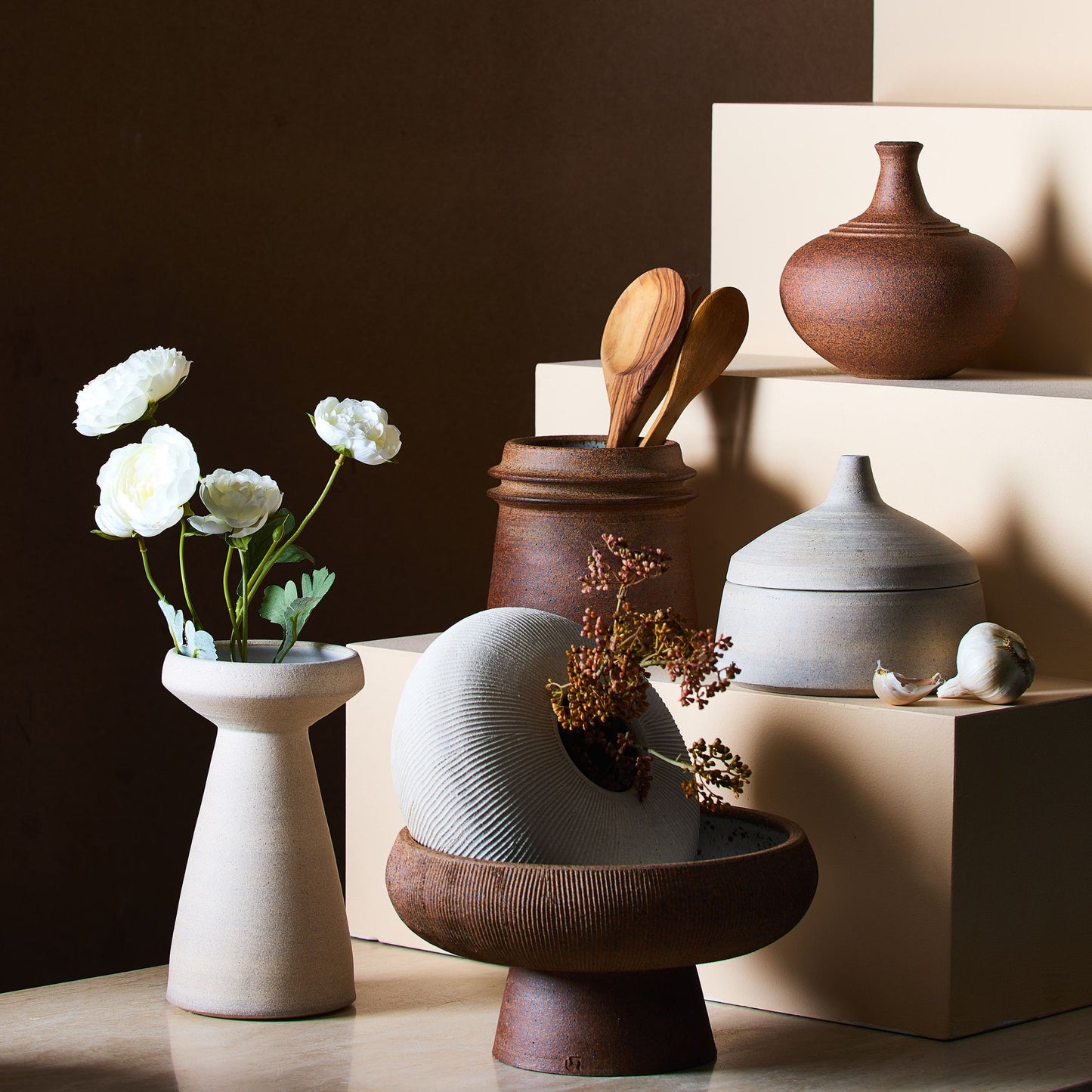 Handmade Ribbed Stoneware Vase by SOMBRA