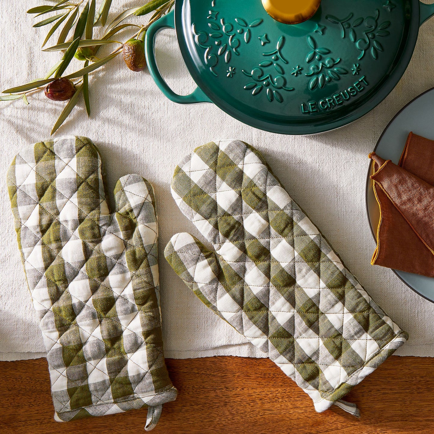 Food52 Gingham Linen Oven Mitts, Set of 2