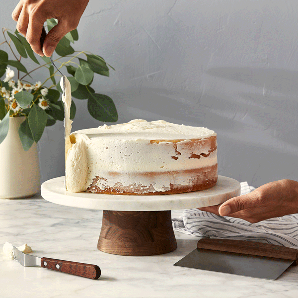 JK Adams Marble & Walnut Wood Rotating Cake Stand