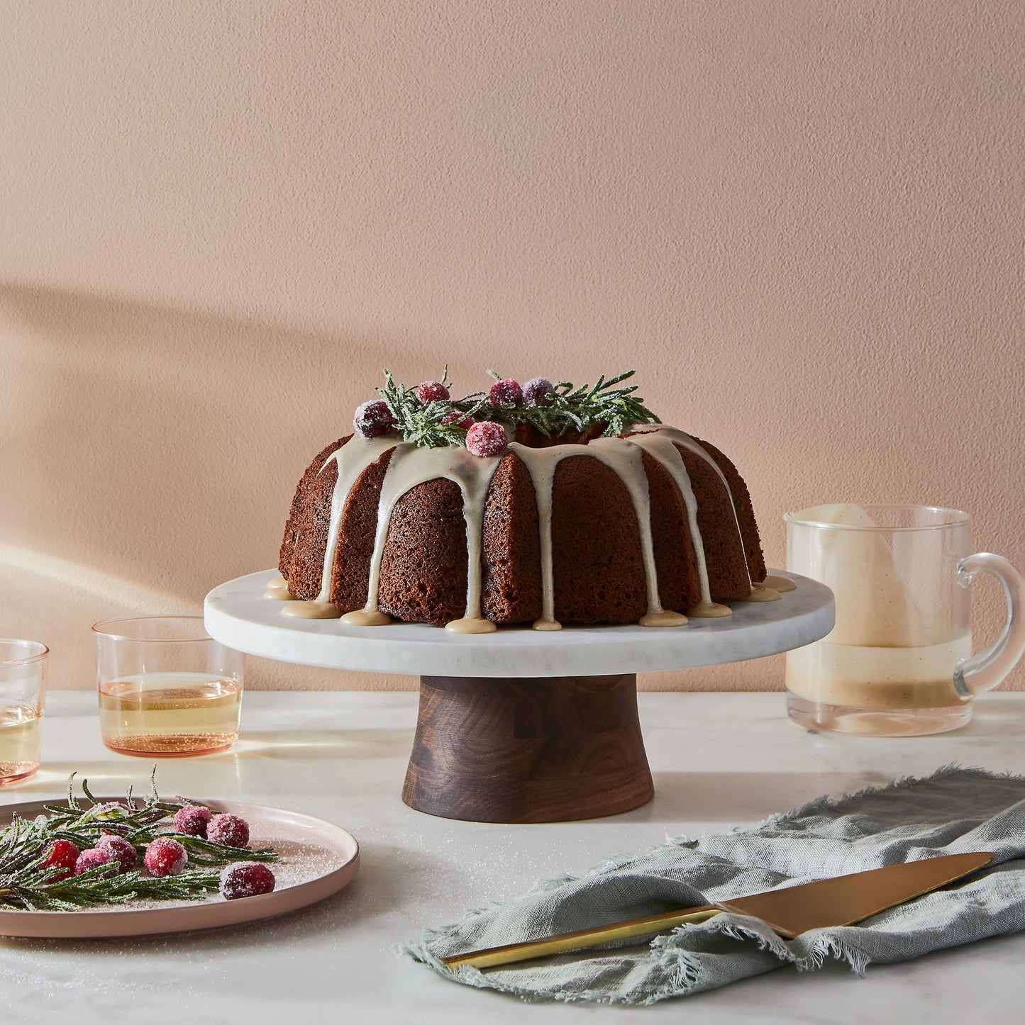JK Adams Marble & Walnut Wood Rotating Cake Stand