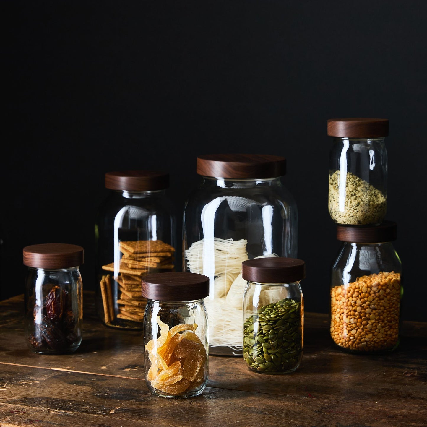 Glass Jars With Hand-Turned Walnut Wooden Lids