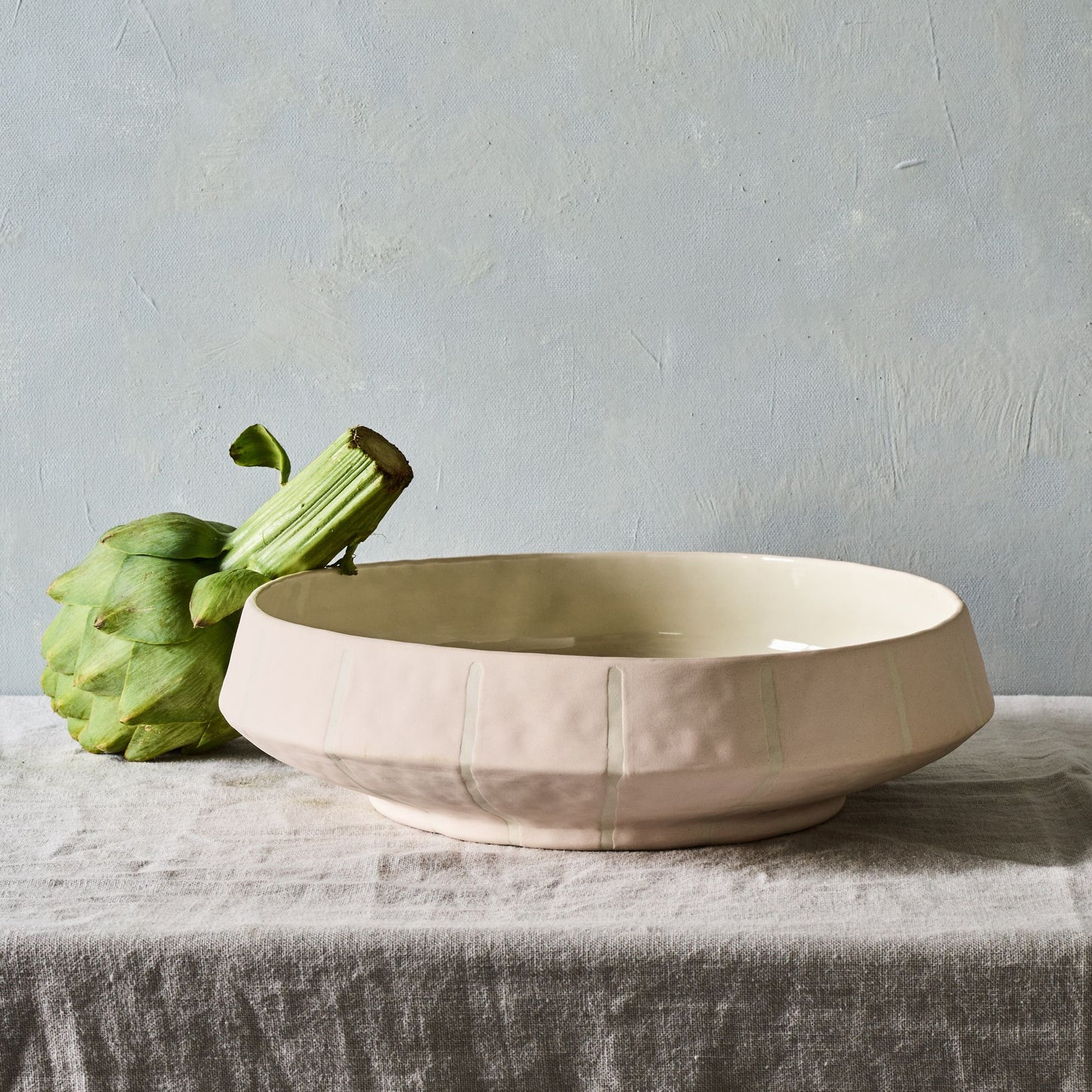 Handmade Pinstripe Low Serving Bowl by Elizabeth Benotti