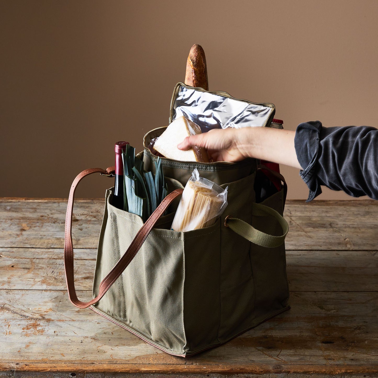 Multi-Pocket Canvas Market Tote