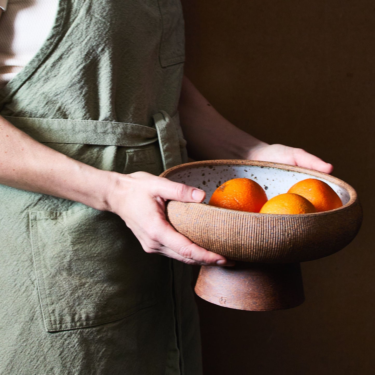 Handmade Ribbed Pedestal Bowl by SOMBRA