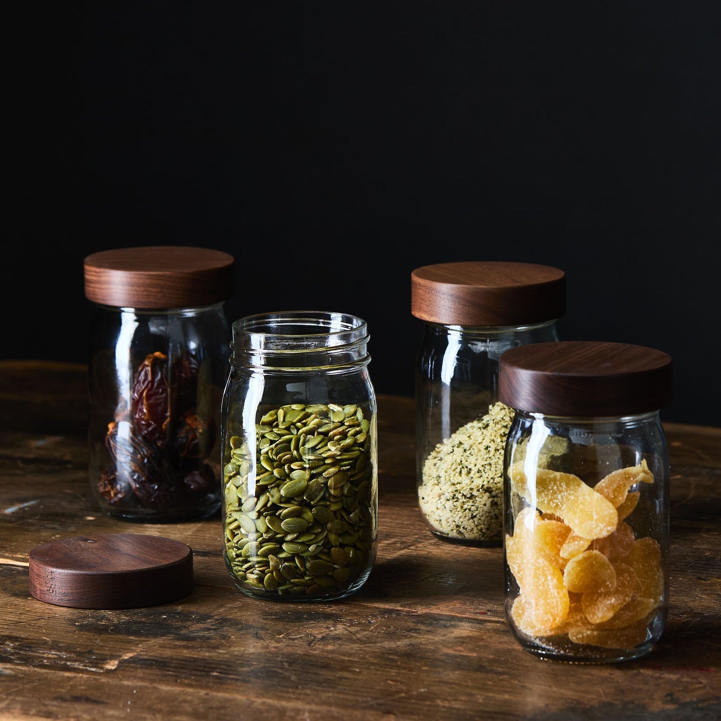 Glass Jars With Hand-Turned Walnut Wooden Lids