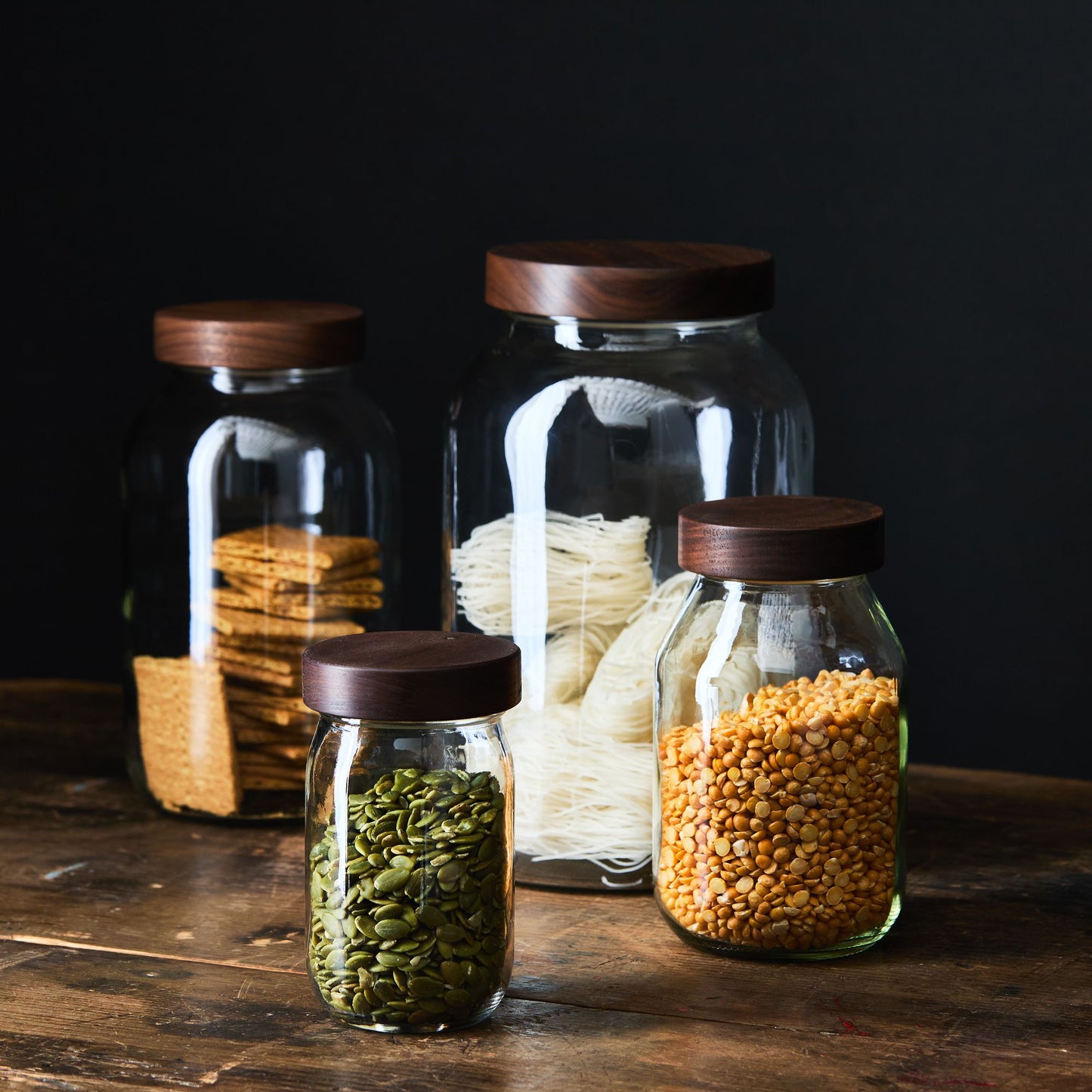 Glass Jars With Hand-Turned Walnut Wooden Lids