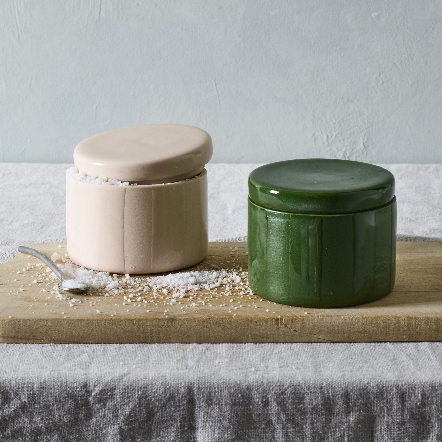 Handmade Ceramic Salt Cellar With Glazed Stripes by Elizabeth Benotti