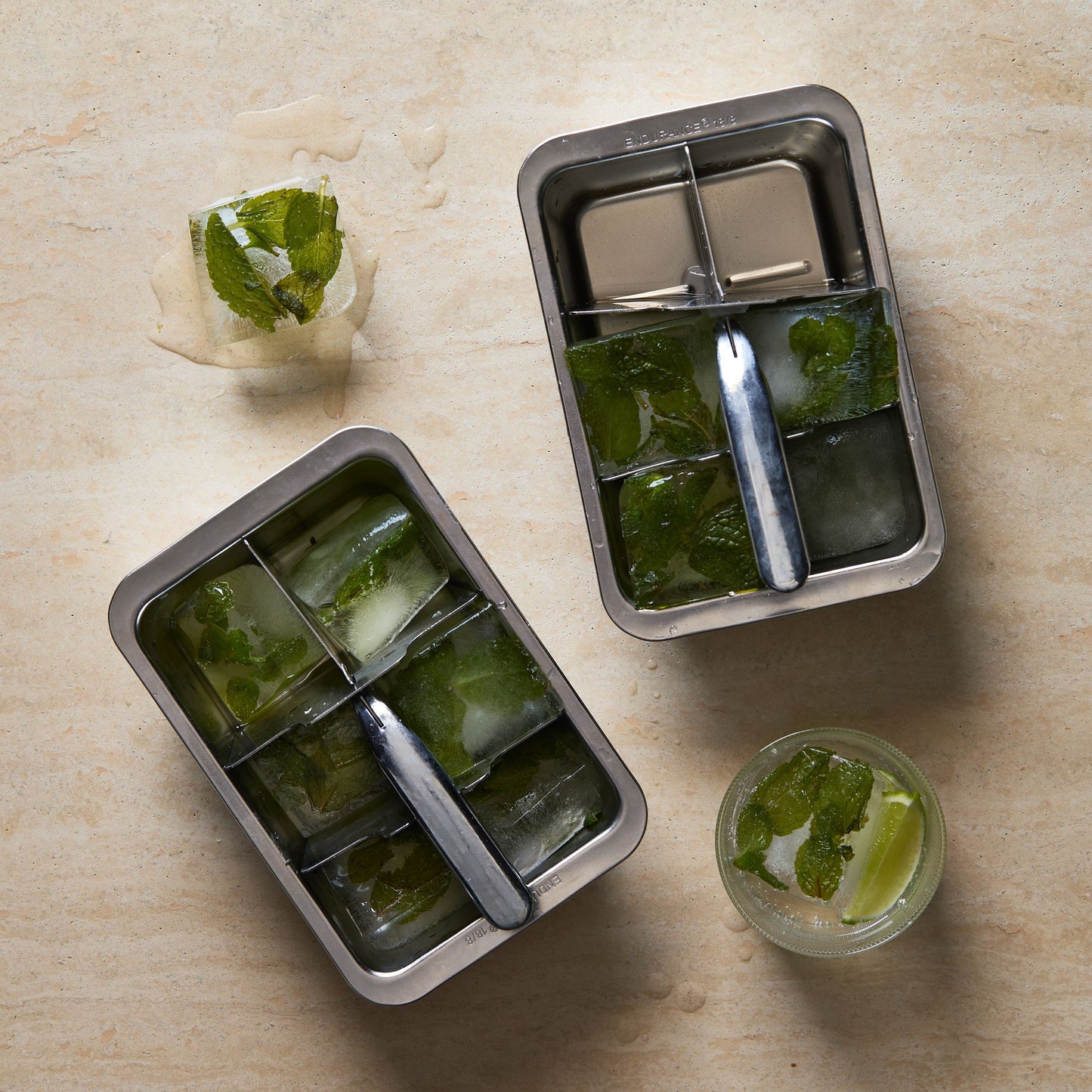 Stainless-Steel Ice Cube Trays, Set of 2