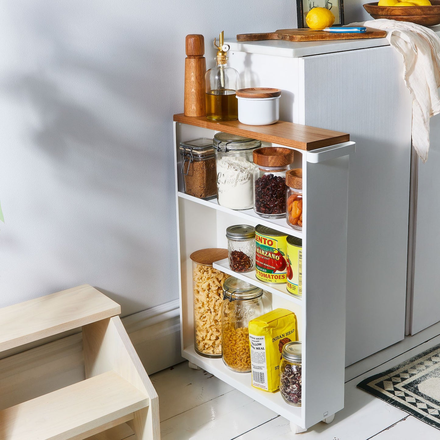 Wood & Steel Narrow Storage Cabinet