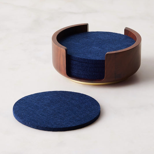Five Two Felt Coaster Set With Walnut Bottle Holder