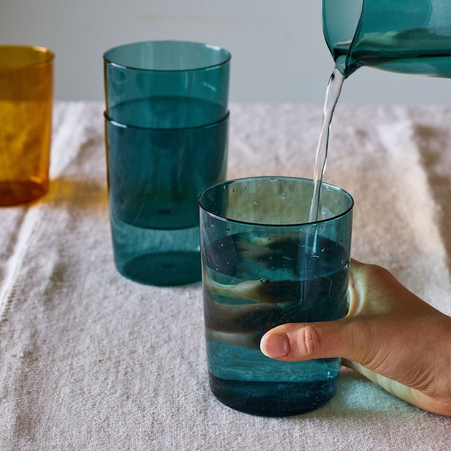 Essential Stackable Colored Glassware & Pitcher