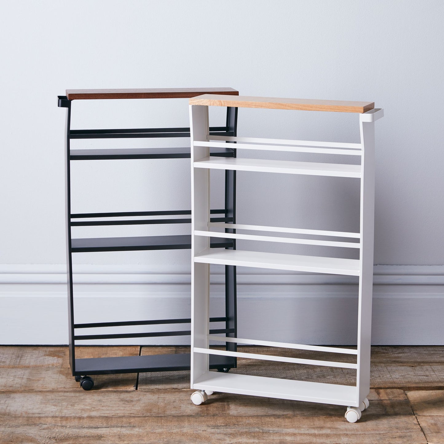 Steel & Wood Top Narrow Rolling Storage Cart