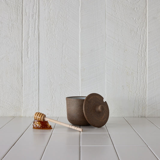 Handmade Ceramic Honey Pot With Wood Dipper