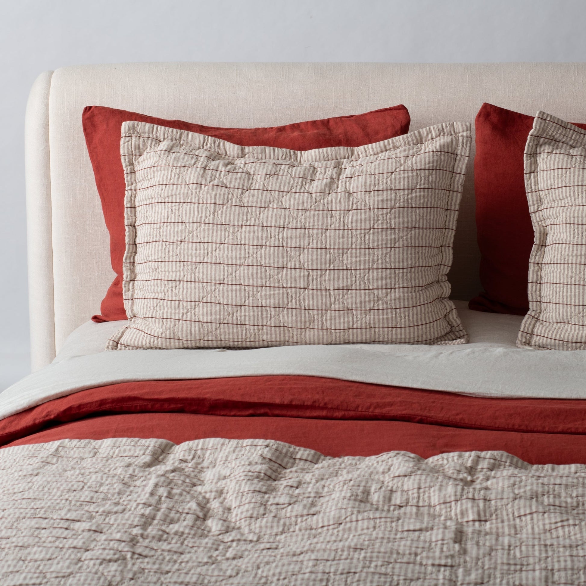 Diamond Ticking Quilted Pillow Sham::Auburn Stripe::hover