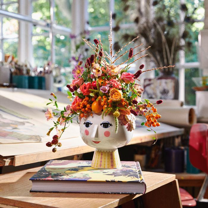 Bjørn Wiinblad Eva Flower Pot on Base, Pink & Yellow