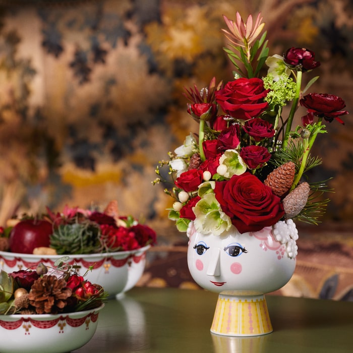 Bjørn Wiinblad Eva Flower Pot on Base, Pink & Yellow