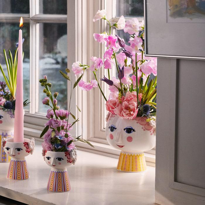 Bjørn Wiinblad Eva Flower Pot on Base, Pink & Yellow