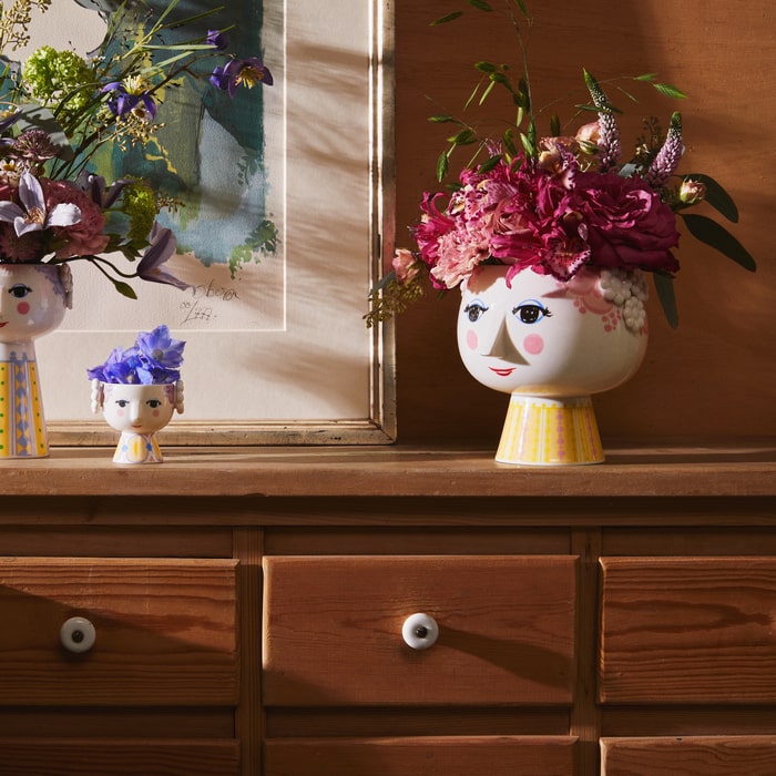 Bjørn Wiinblad Eva Flower Pot on Base, Pink & Yellow