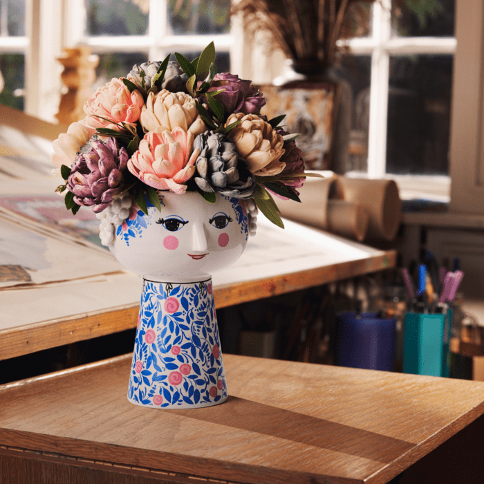 Bjørn Wiinblad Eva Vase, Blue & Rose