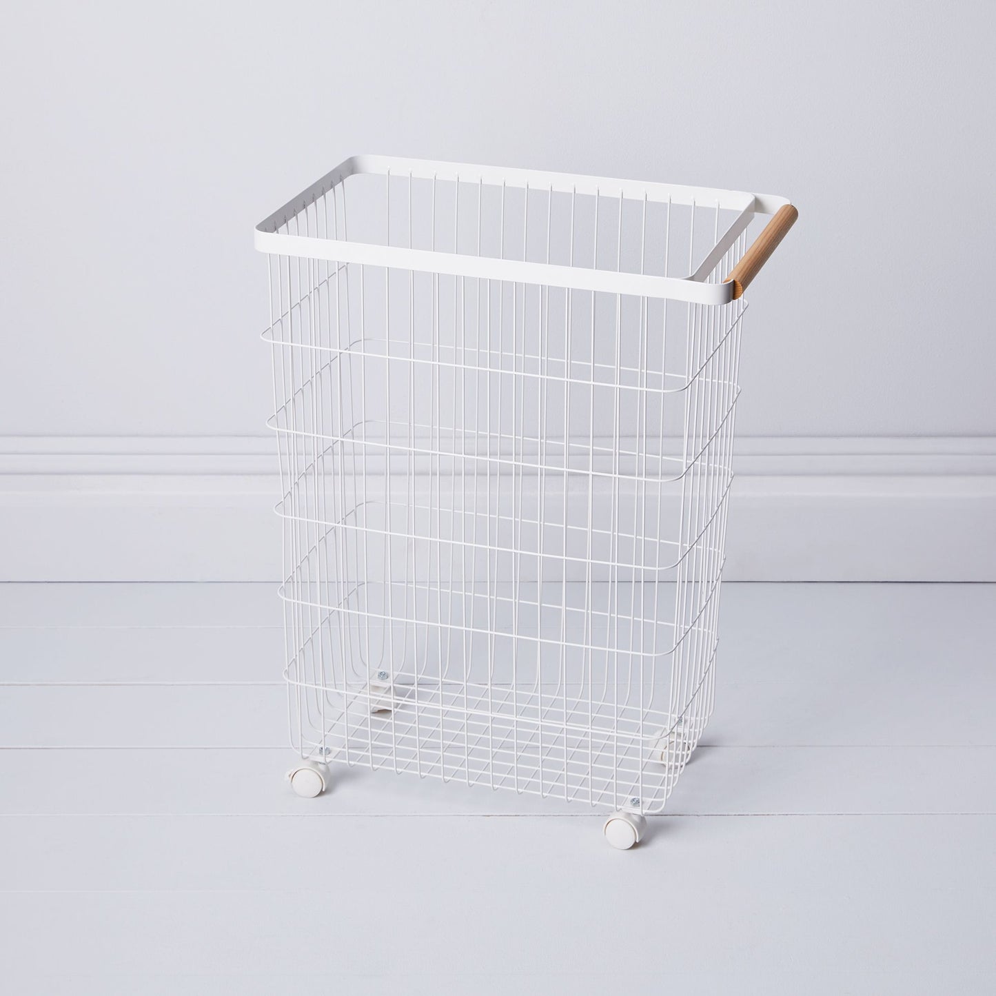 Steel & Wood Slim Rolling Laundry Basket