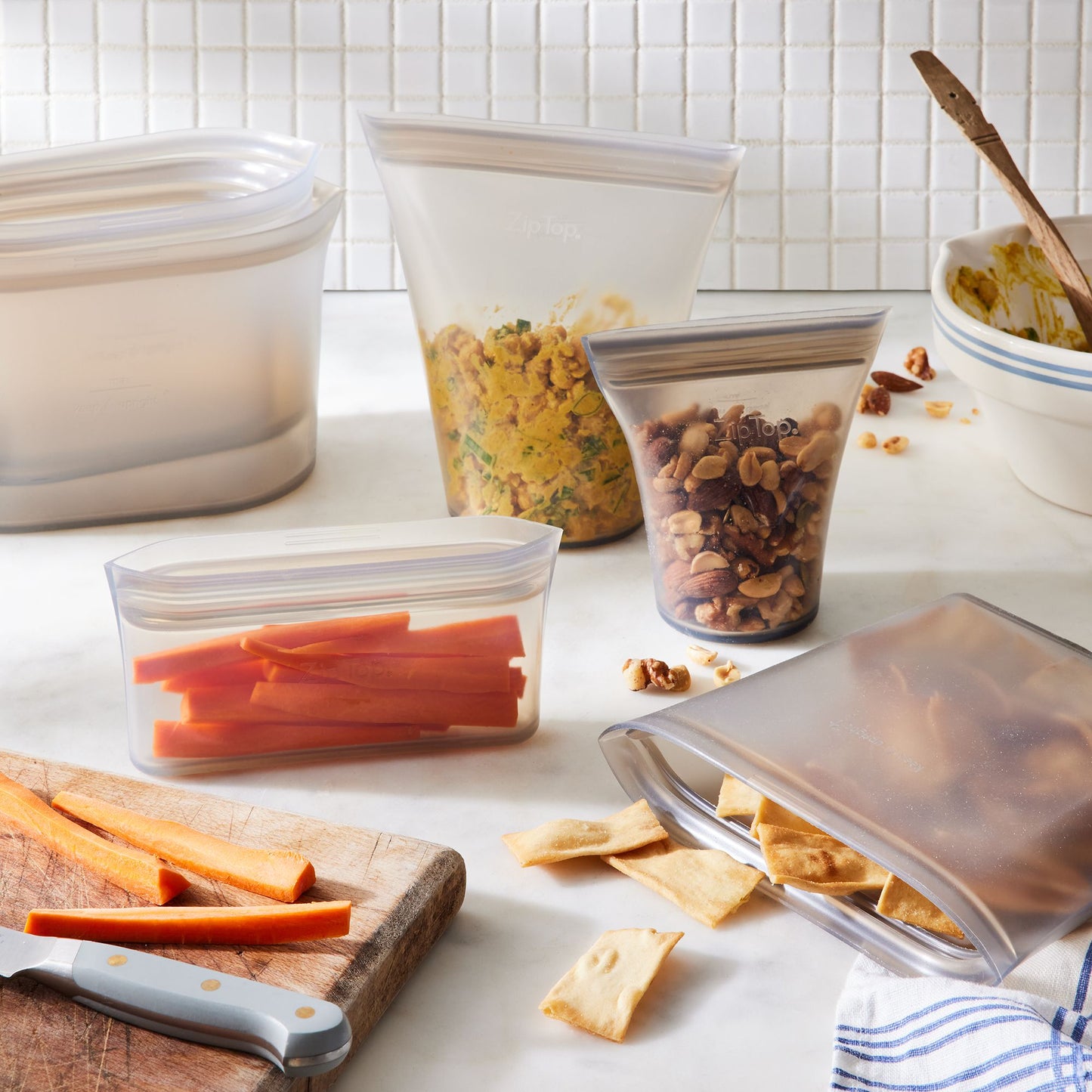 Zip Top Reusable Silicone Store & Serve Storage Bag Sets