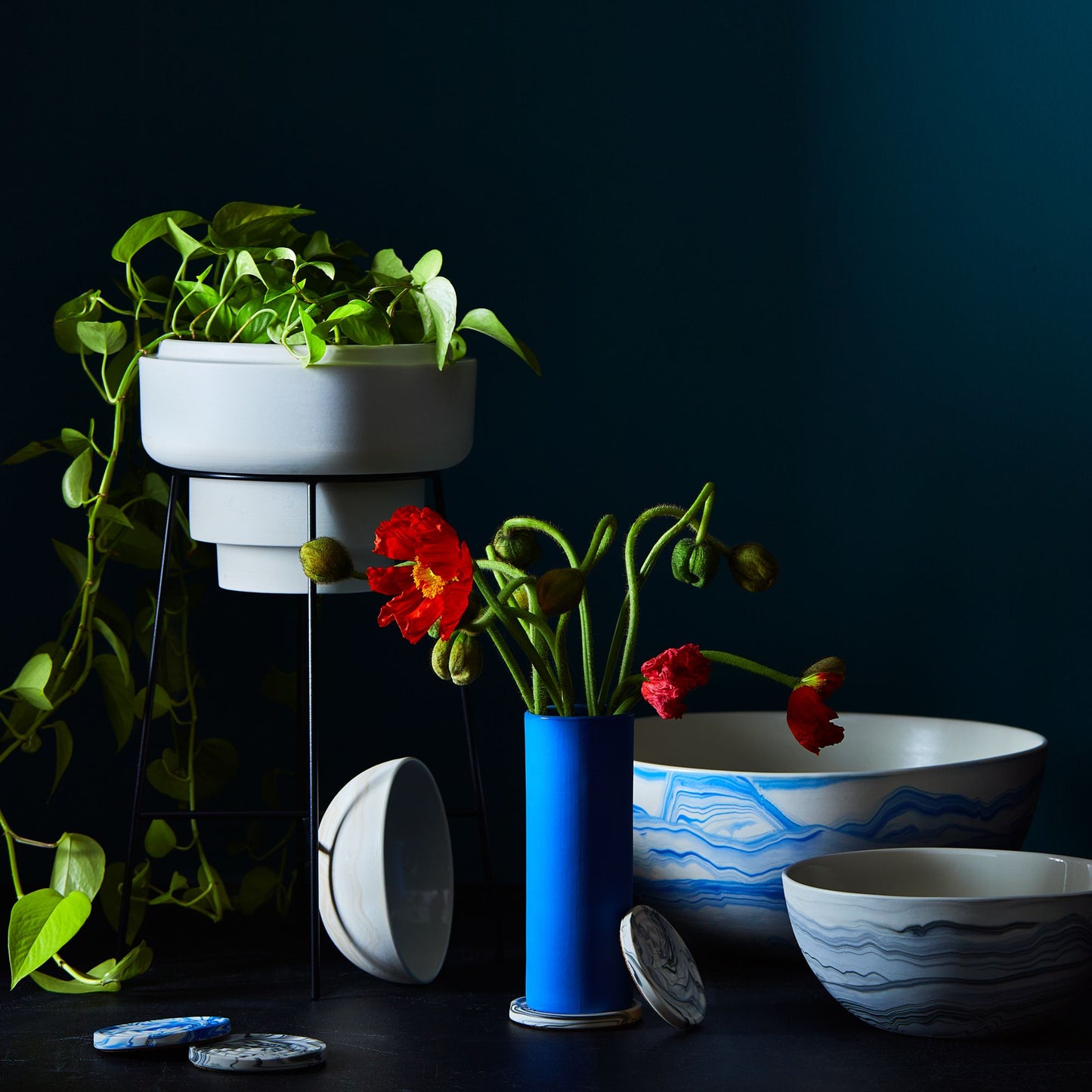 Handmade Blue Porcelain Cylinder Vase by Andrew Molleur