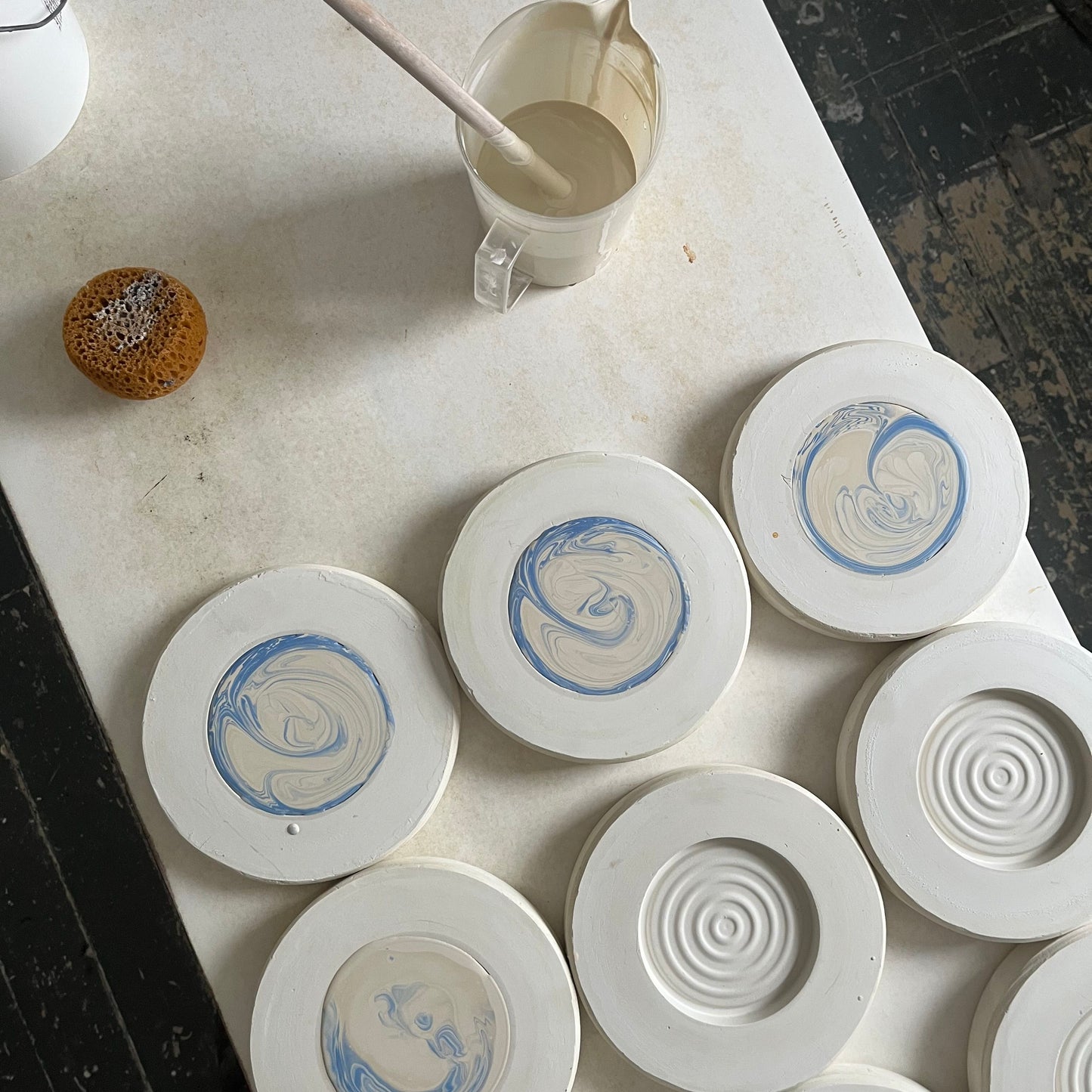 Handmade Marbled Porcelain Coasters, Set of 4 by Andrew Molleur