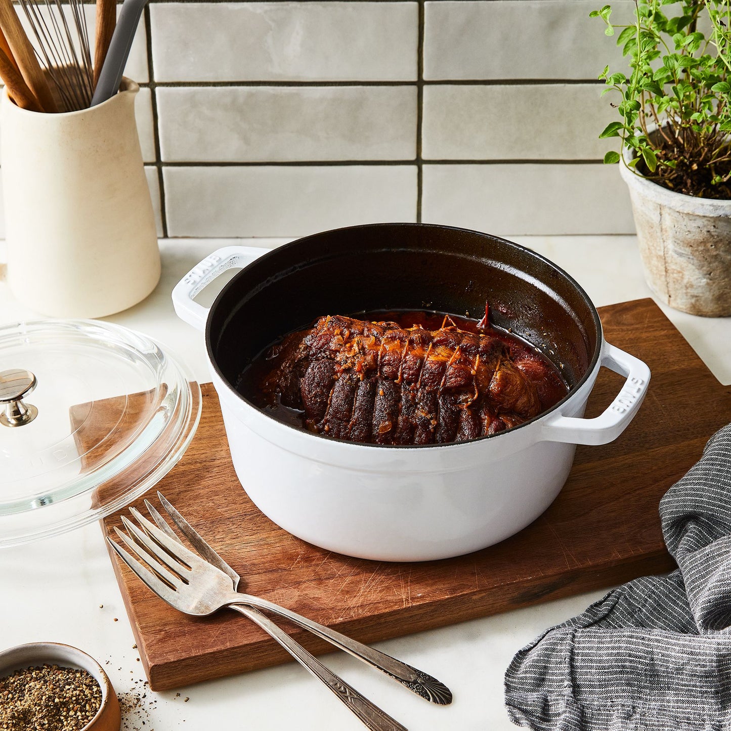 Staub Cast-Iron Cocotte With Glass Lid, 4QT