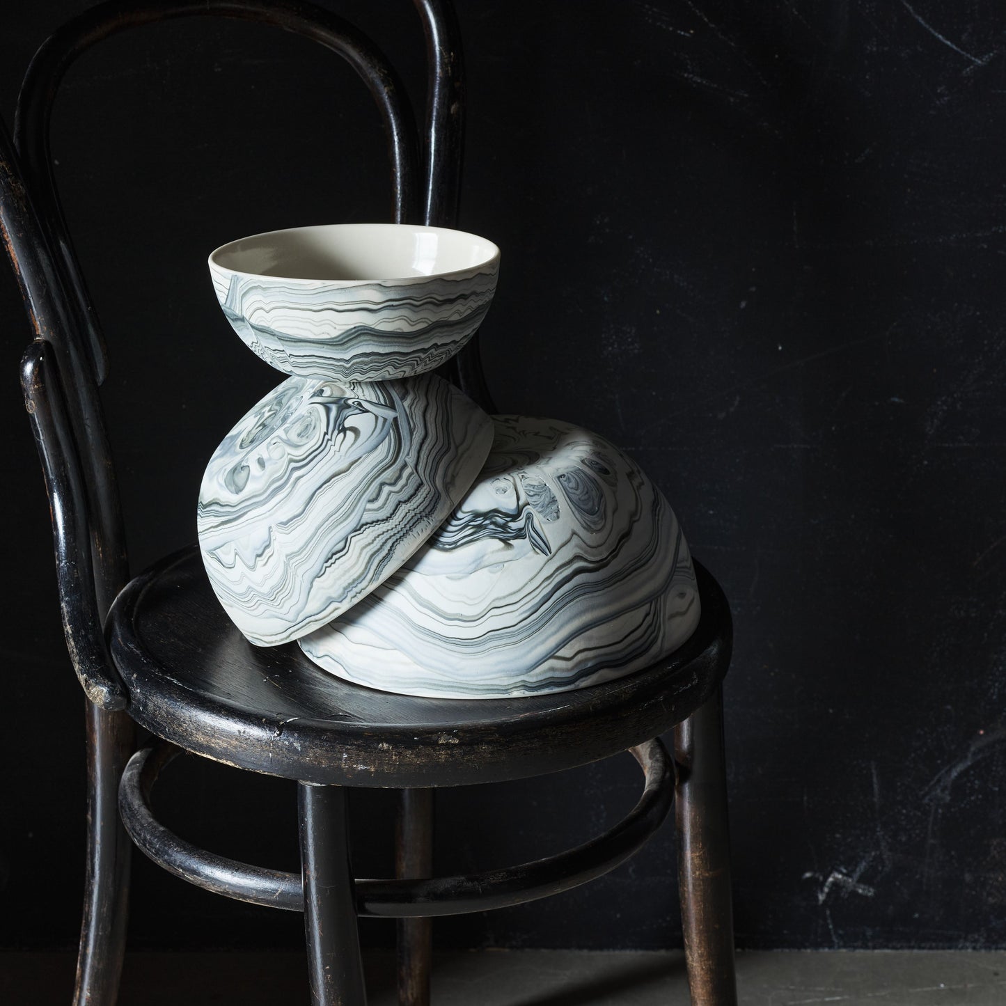 Handmade Marbled Porcelain Serving Bowls by Andrew Molleur