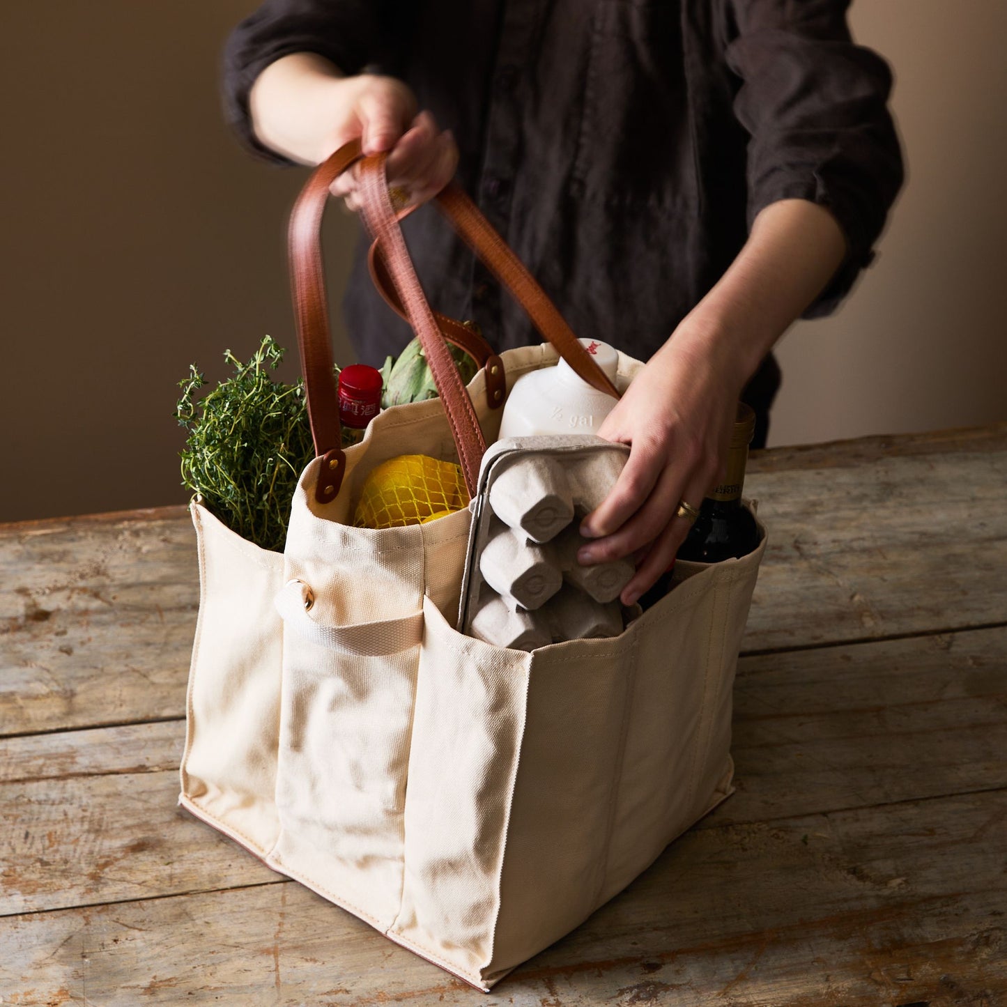 Multi-Pocket Canvas Market Tote