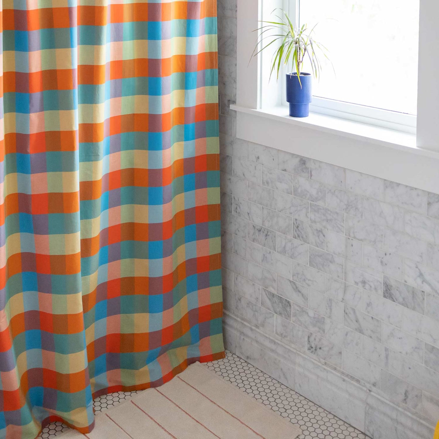 Woven Plaid Shower Curtain::persimmon::Hover