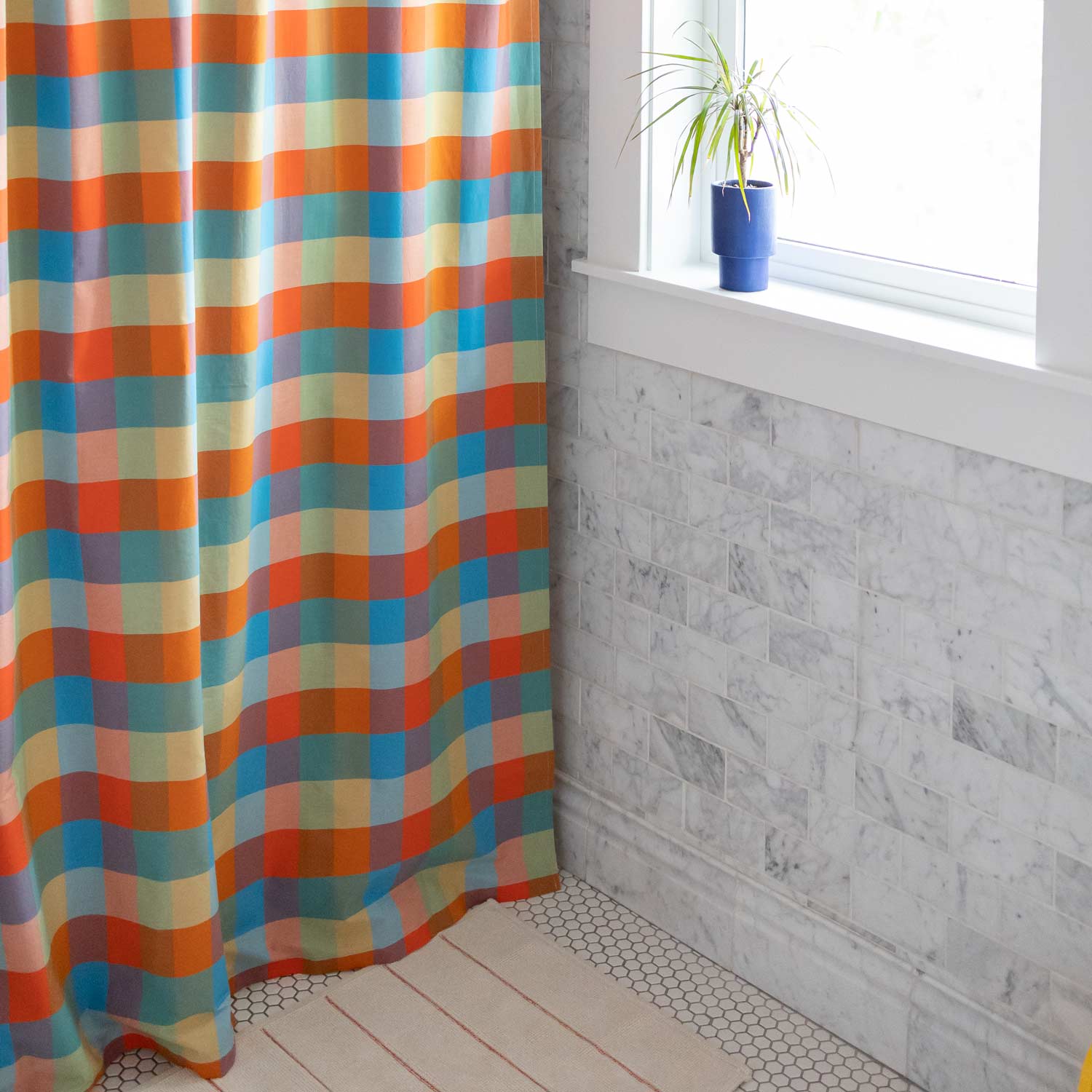 Woven Plaid Shower Curtain::persimmon::Hover