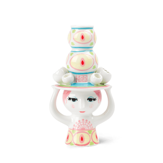 Bjørn Wiinblad Lady with Hat Candle Holder, Pink & Yellow