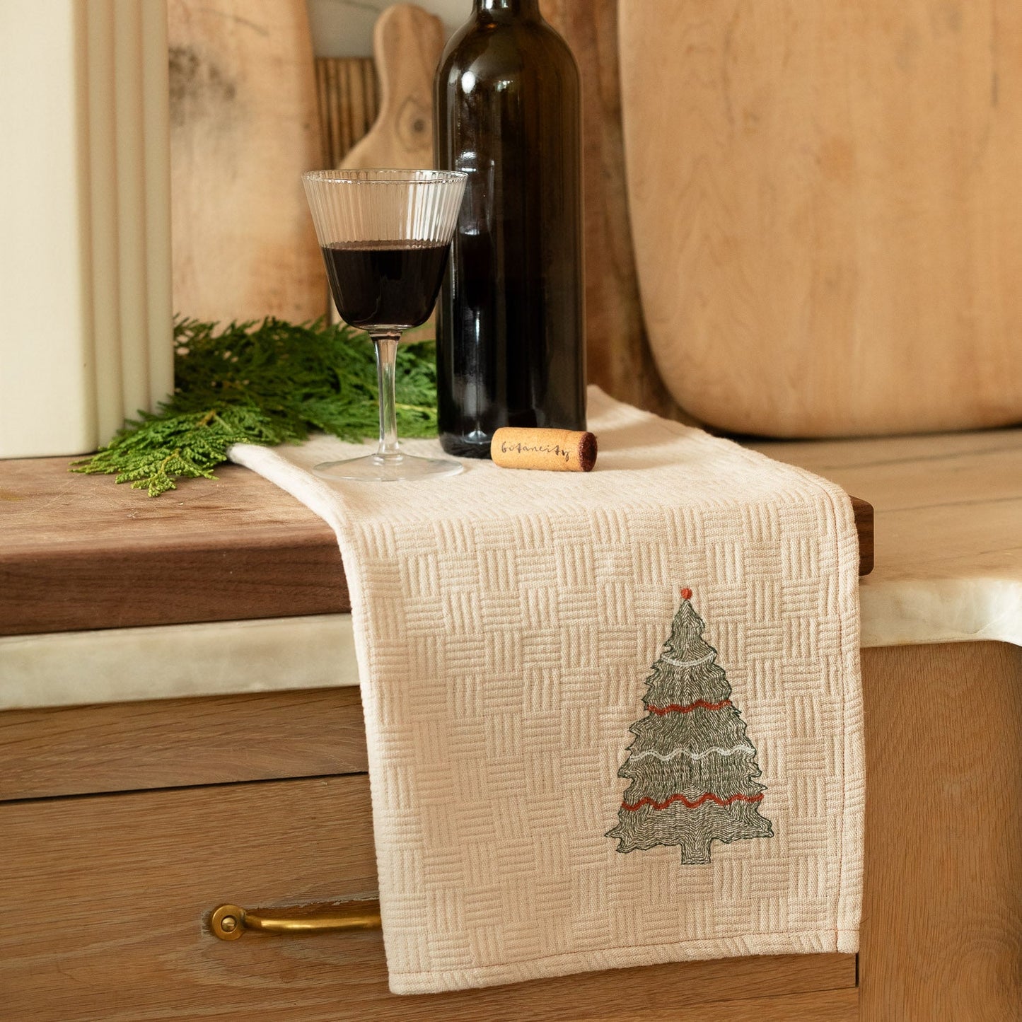 Embroidered Holiday Tree Kitchen Towel