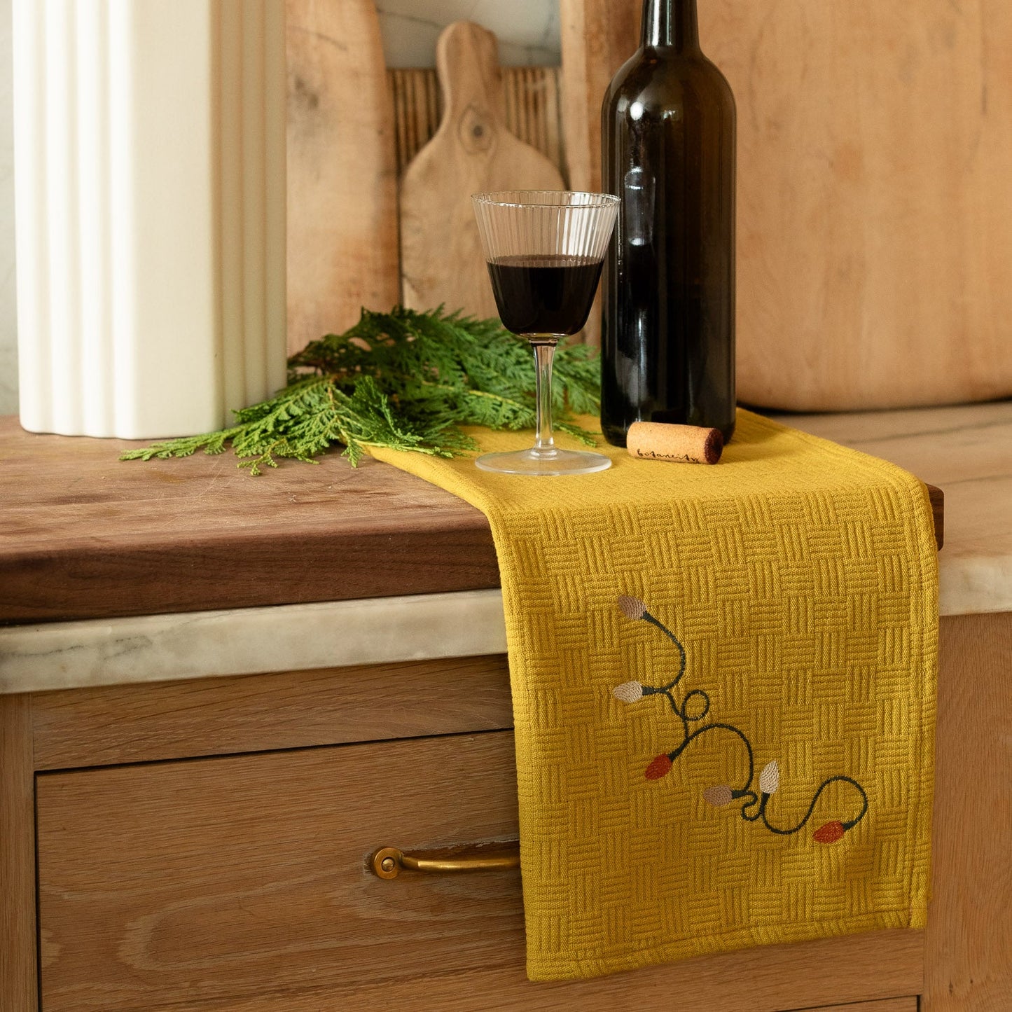 Embroidered Holiday Lights Kitchen Towel