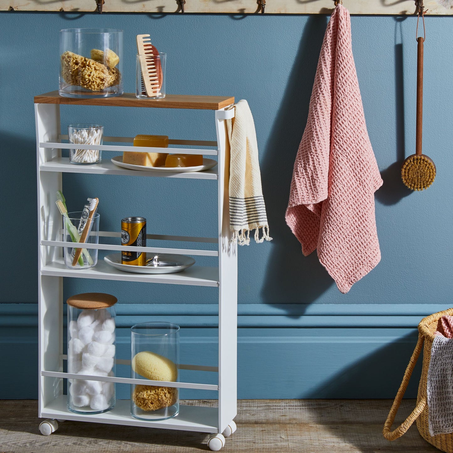 Steel & Wood Top Narrow Rolling Storage Cart