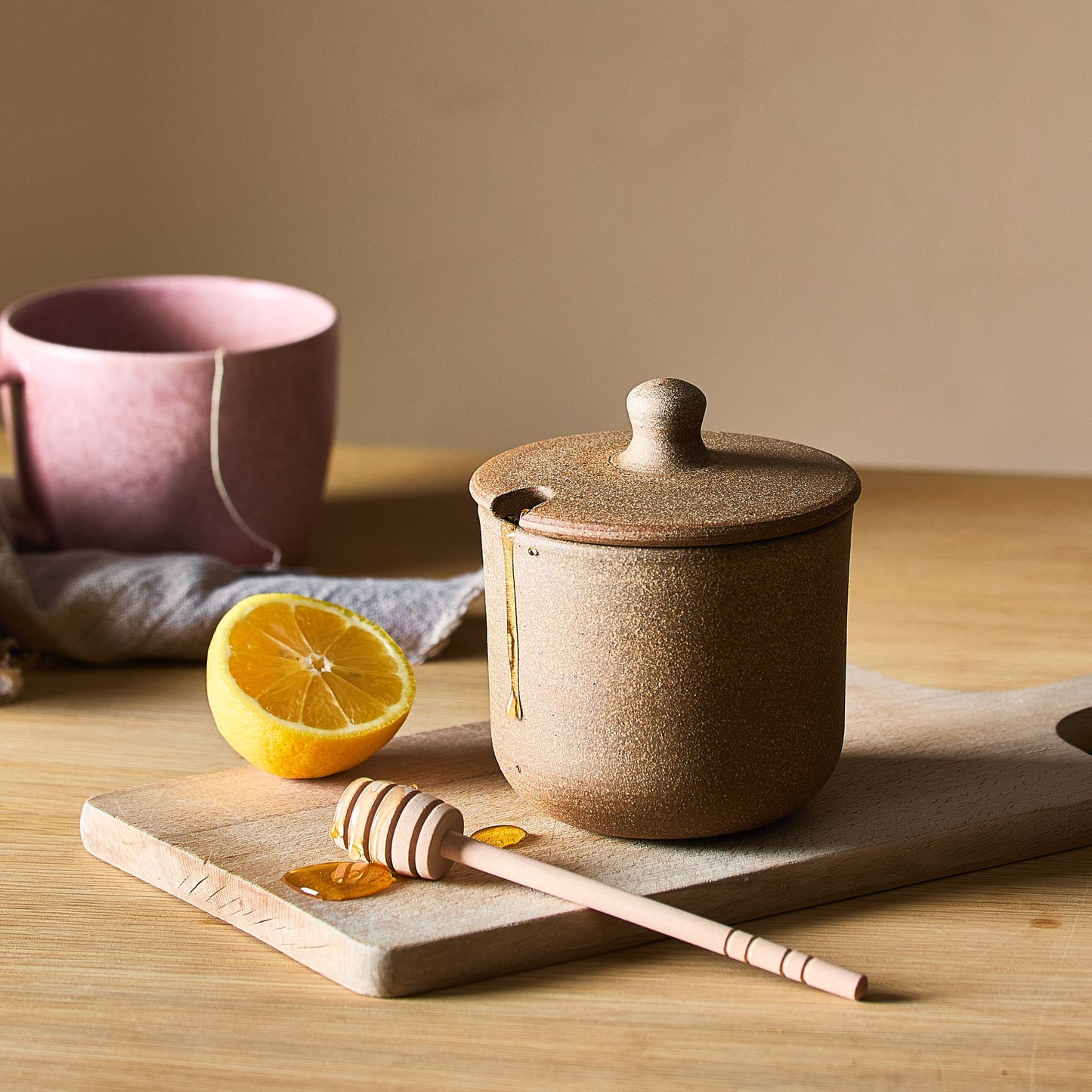 Handmade Ceramic Honey Pot With Wood Dipper
