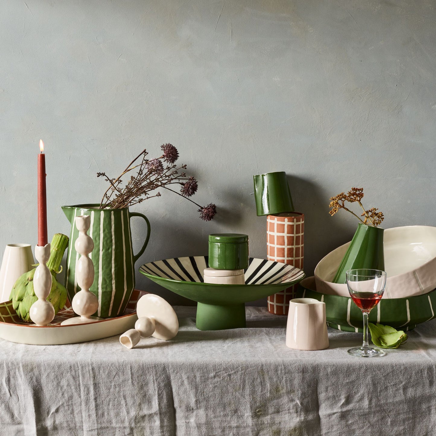 Handmade Ceramic Pinstripe Pitcher by Elizabeth Benotti