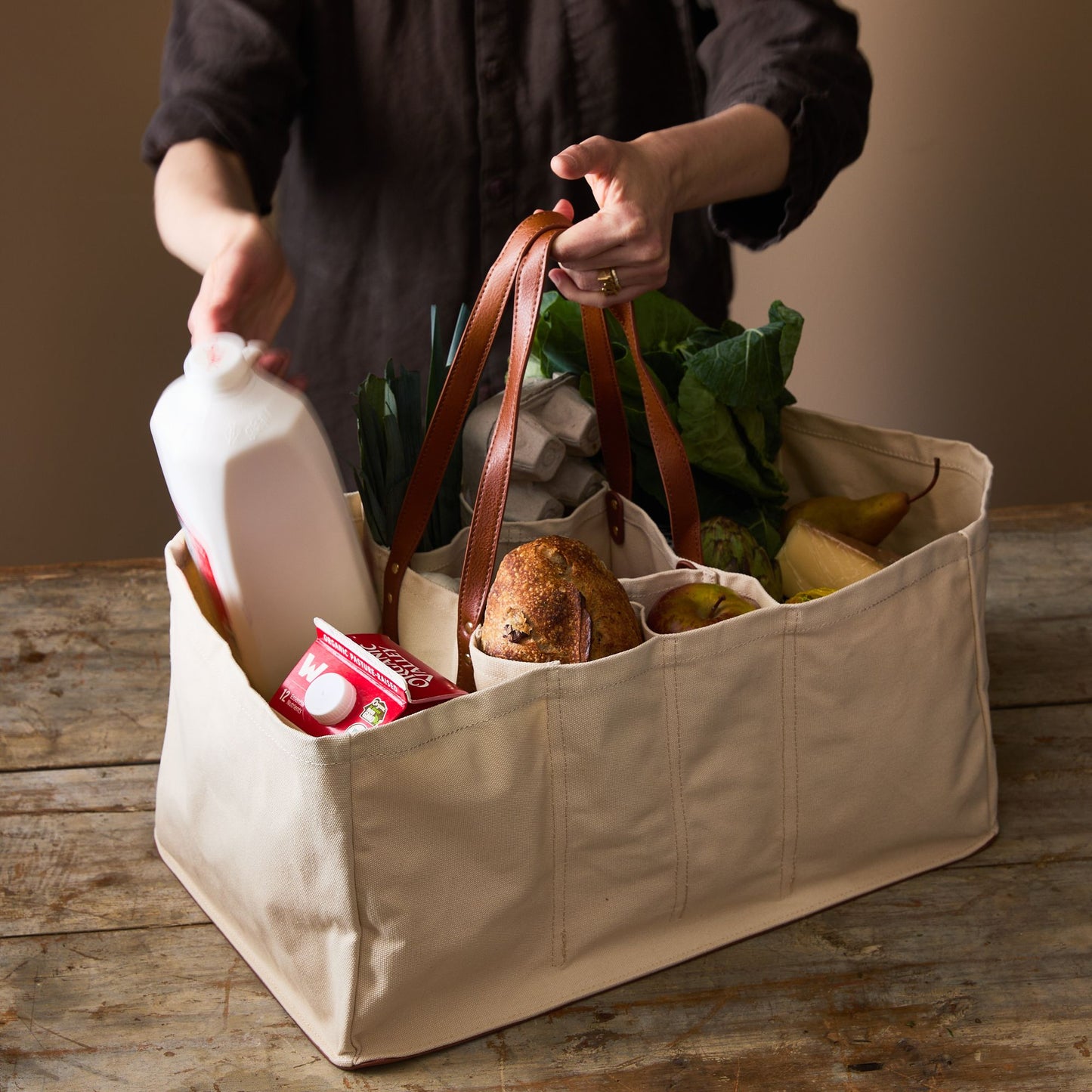 Multi-Pocket Canvas Market Tote