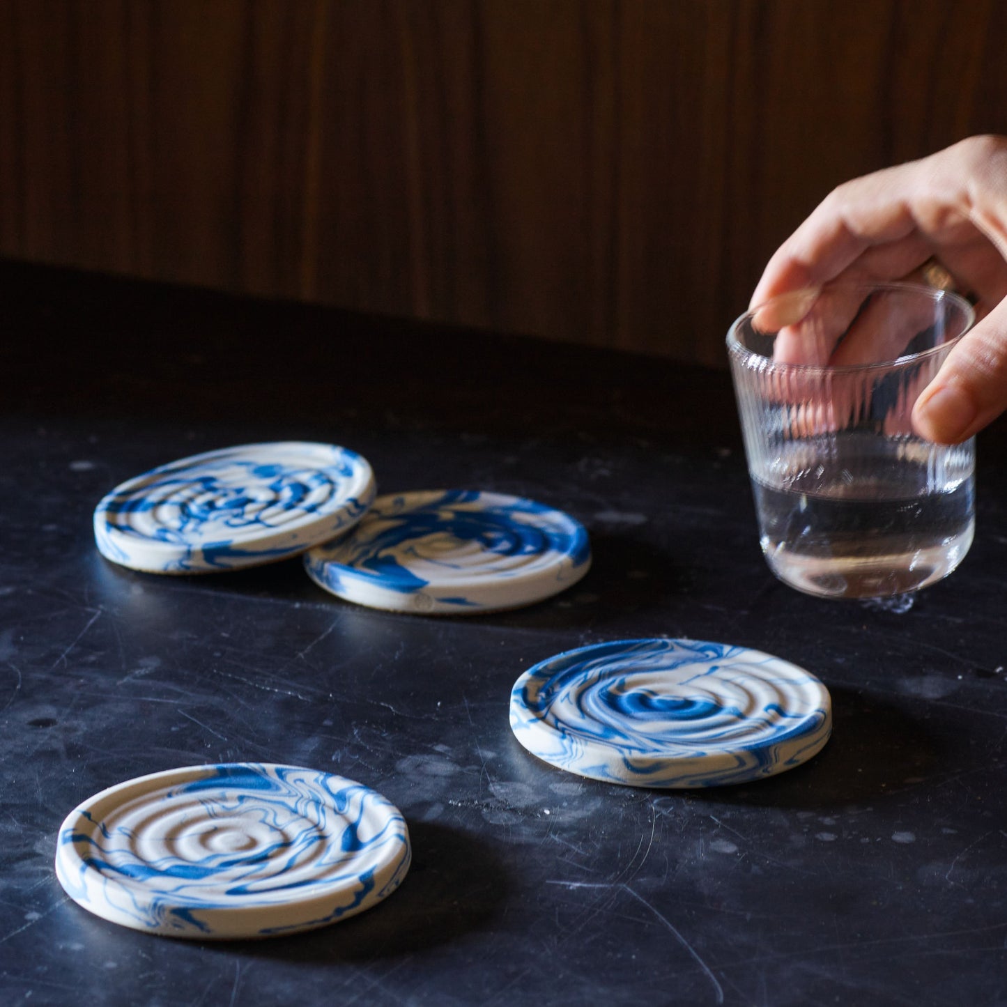 Handmade Marbled Porcelain Coasters, Set of 4 by Andrew Molleur