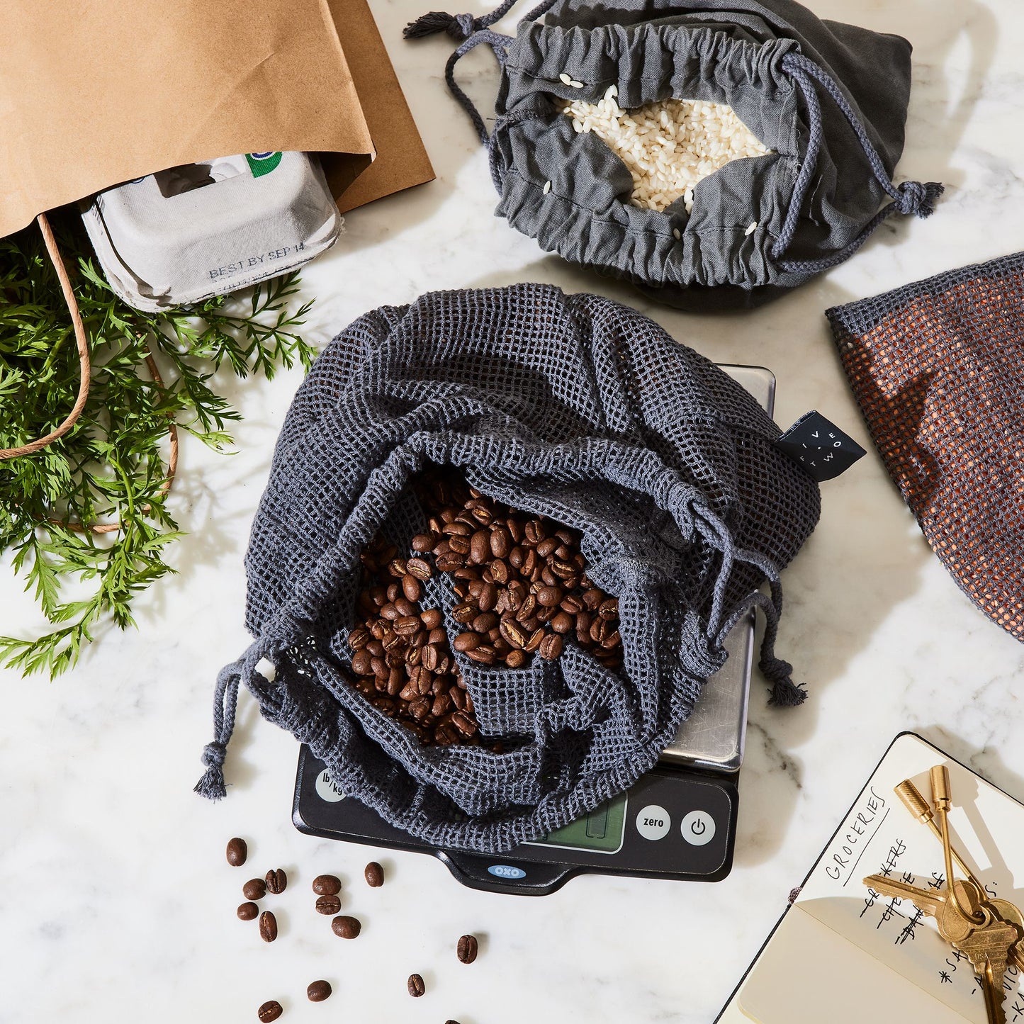 Five Two Organic Cotton Reusable Produce Bags, Set of 8