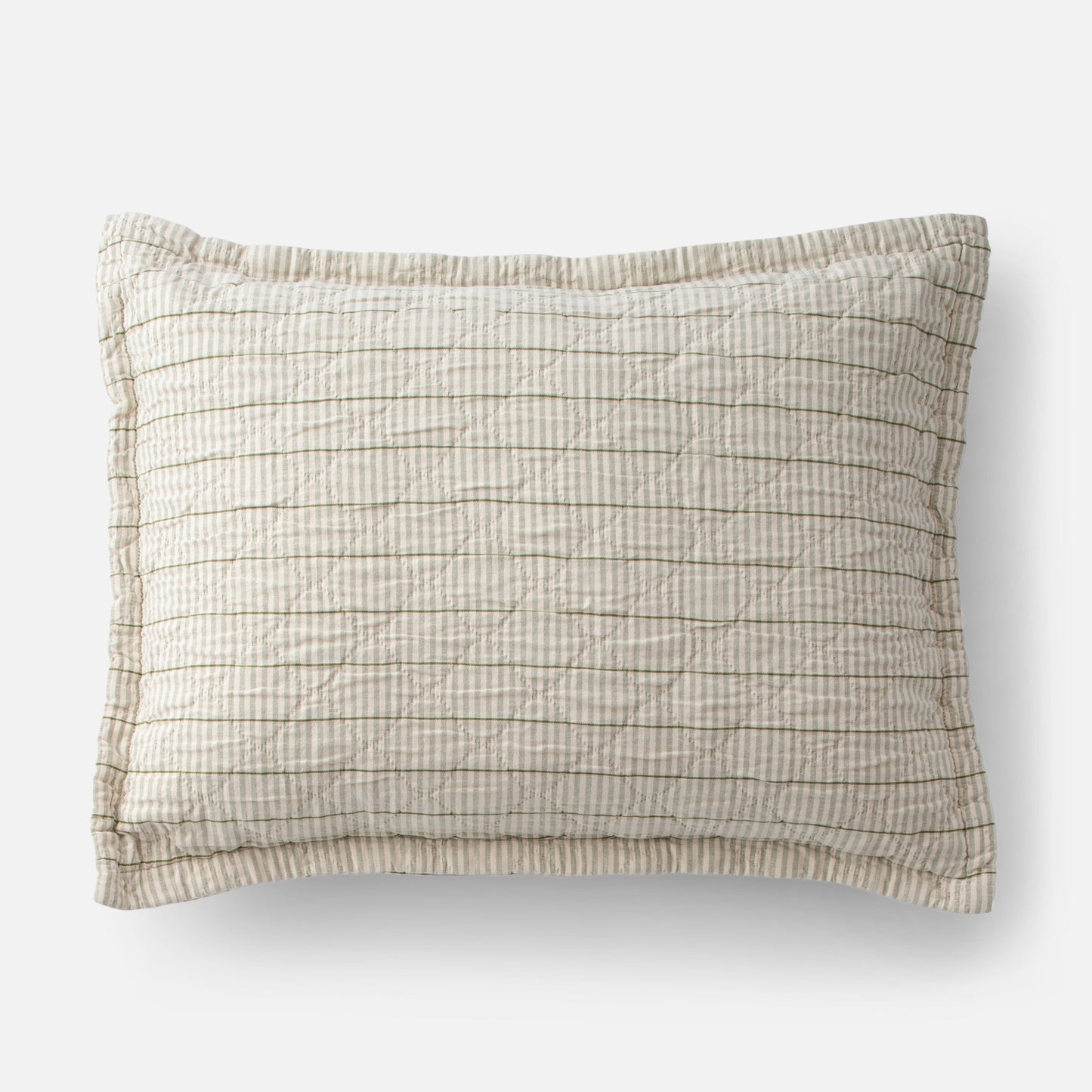 Diamond Ticking Quilted Pillow Sham::diamond ticking olive::main