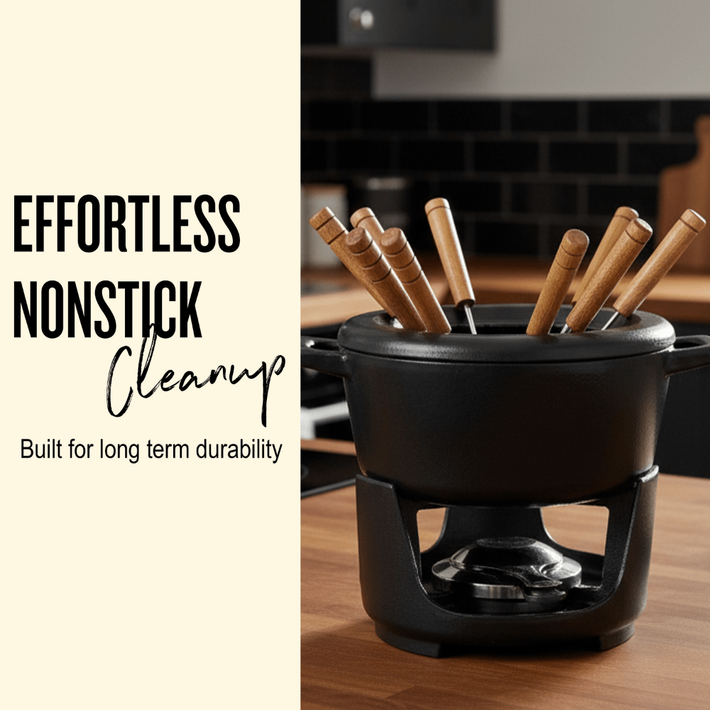 Alva Nori Enameled Cast-Iron 8-Piece Fondue Set, 2QT