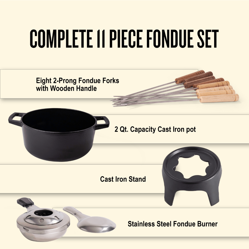 Alva Nori Enameled Cast-Iron 8-Piece Fondue Set, 2QT
